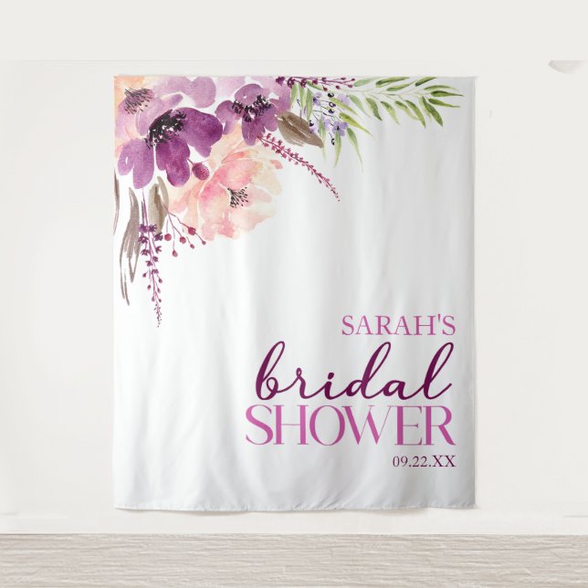 Violet Magenta Purple Floral Bridal Shower Tapestry (Front)