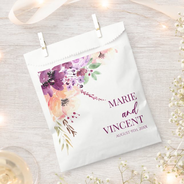 Violet Magenta Purple Floral Flower Wedding Favour Bag (Clipped)