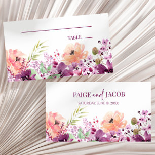 Violet Magenta Purple Floral Flowers Wedding Place Card