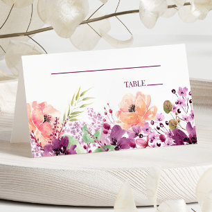 Violet Magenta Purple Floral Flowers Wedding  Place Card