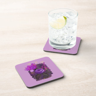 Violet Magical Floral Bouquet in Golden Frame Coaster