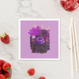 Violet Magical Floral Bouquet in Golden Frame Napkin