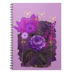Violet Magical Floral Bouquet in Golden Frame Notebook