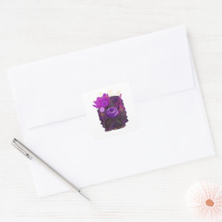 Violet Magical Floral Bouquet in Golden Frame Square Sticker