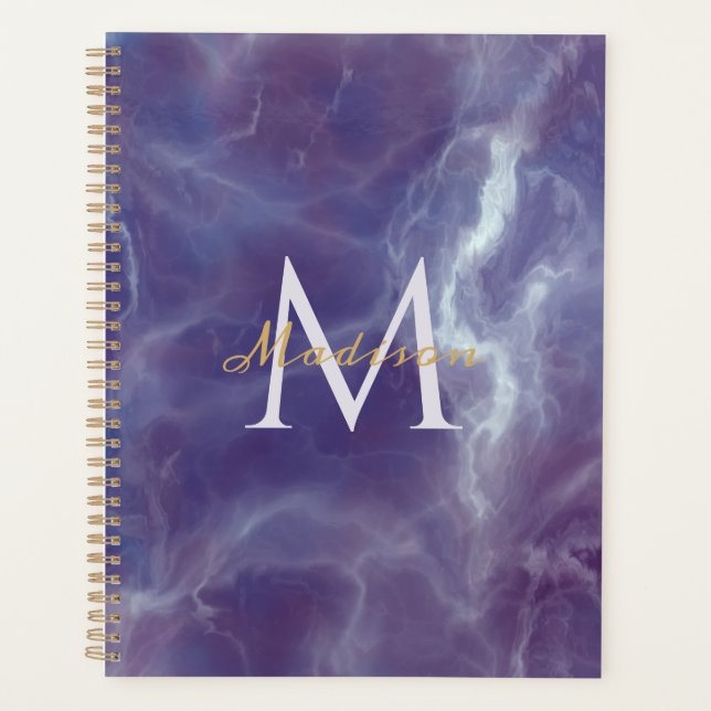 Violet Marble Custom Monogram Name Planner (Front)