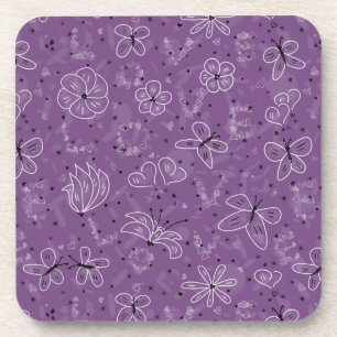 Violet Mauve Butterfly LOVE - seamless pattern. Coaster
