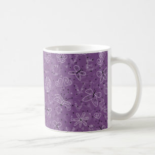 Violet Mauve Butterfly LOVE - seamless pattern. Coffee Mug