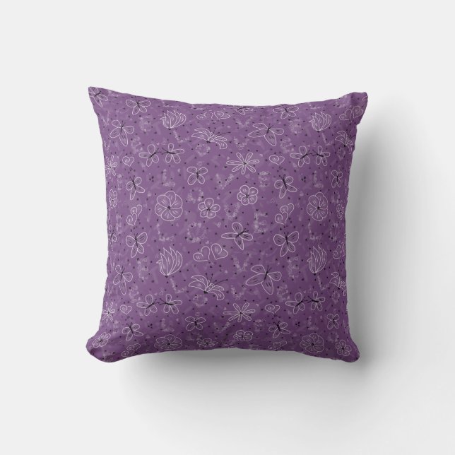 Violet Mauve Butterfly LOVE - seamless pattern.    Cushion (Front)