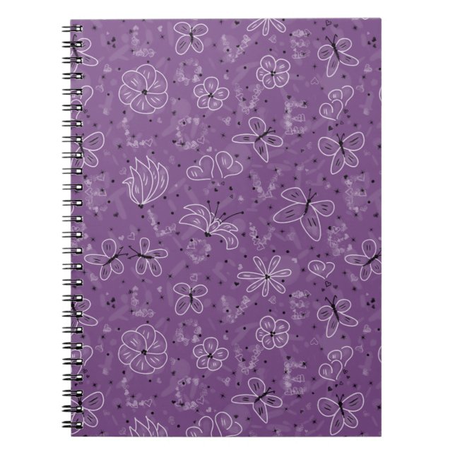 Violet Mauve Butterfly LOVE - seamless pattern. Notebook (Front)