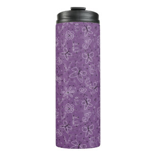 Violet Mauve Butterfly LOVE - seamless pattern. Thermal Tumbler