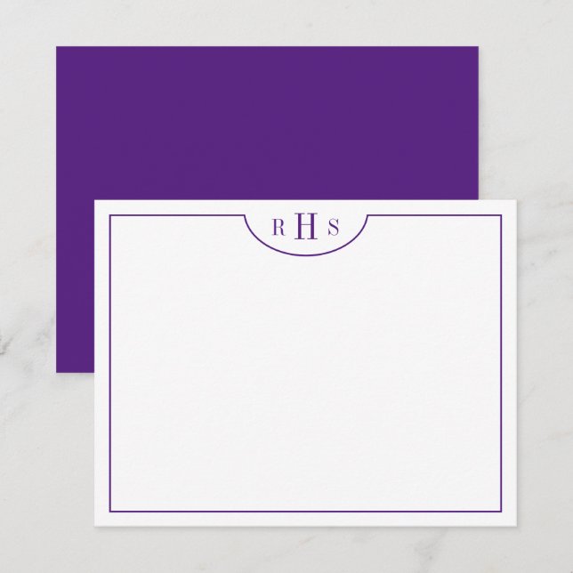 Violet Minimalist Three Monogram One Border Card (Front/Back)