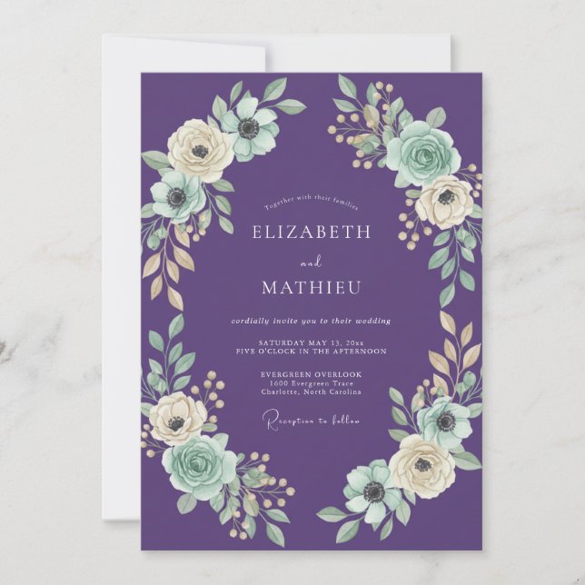 Violet Mint Foliage Soft Eucalyptus Wedding Invitation (Front)