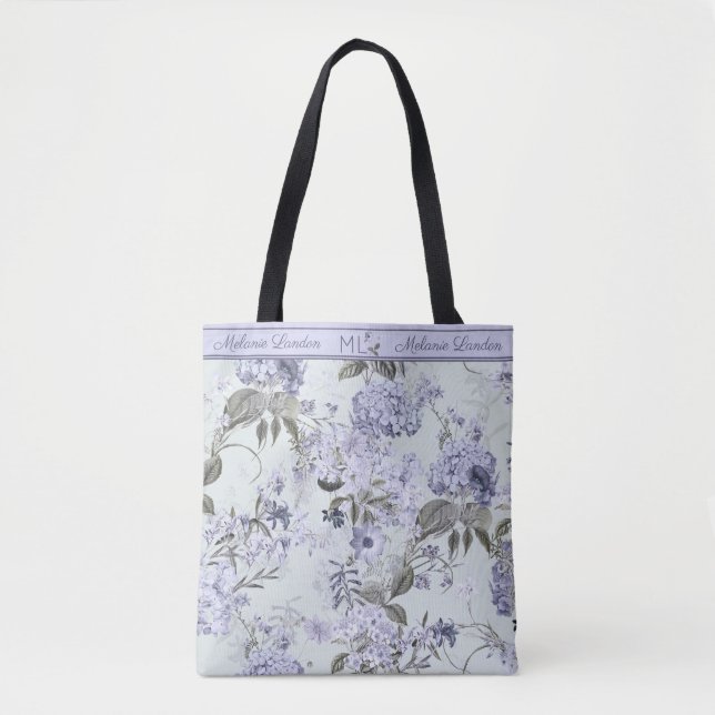 Violet & Mint Hydrangea & Lilacs Personalised Tote (Front)