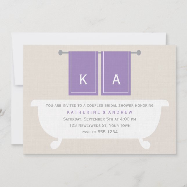 Violet Monogrammed Bath Towels Bridal Shower Invitation (Front)