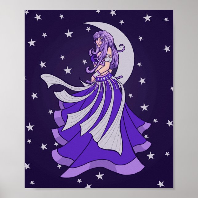 Violet Moon Goddess Belly Dancer Purple Art MoonCh Poster (Front)