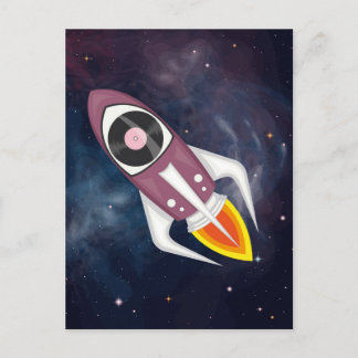Violet Musical rocket in outer space Postcard