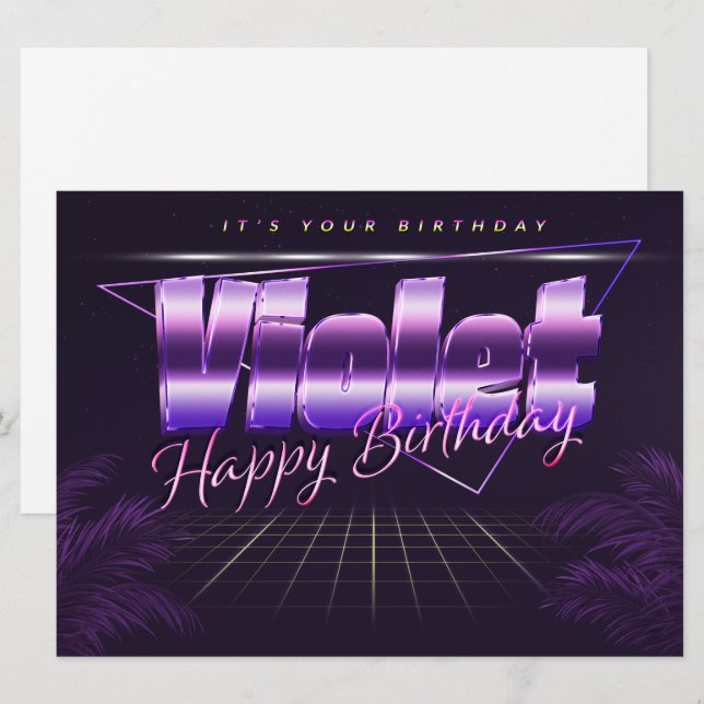 Violet Name First name purla retro card Birthday (Front/Back)