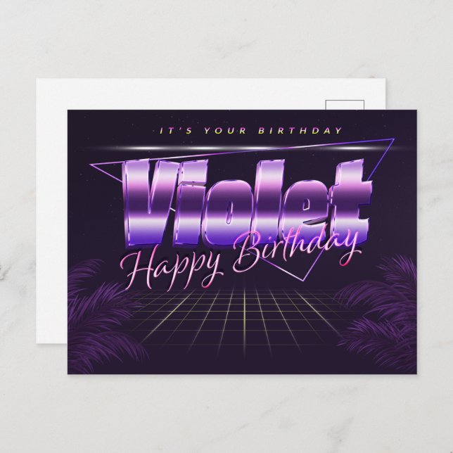 Violet Name First name Purple Postcard Birthday (Front/Back)