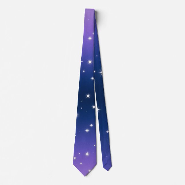 Violet Night Gradient with Twinkling Stars pattern Tie (Front)