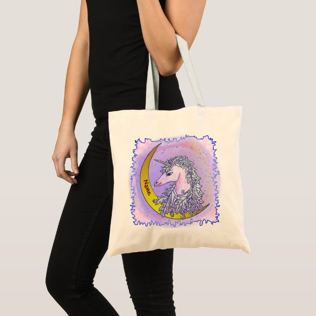 Violet Night Moon Unicorn Tote Bag (Front (Product))