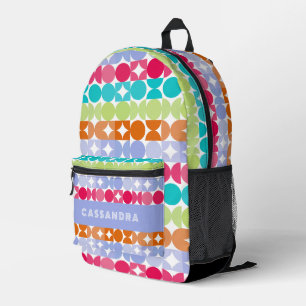 Violet Orange Pink Aqua Midcentury Circles Pattern Printed Backpack