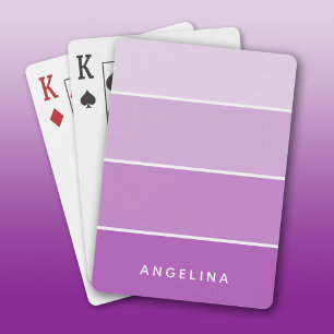 Violet Paint Chip Strip with White Custom Name Playing Cards