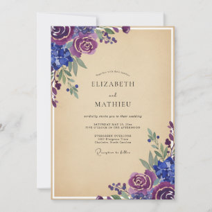 Violet Painted Peony Wedding Invitation