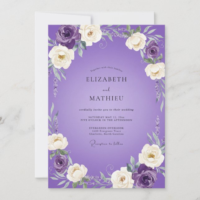 Violet Painted Petal Wedding Invitation (Front)