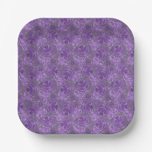 Violet paisley damask floral orientated ethnic paper plate