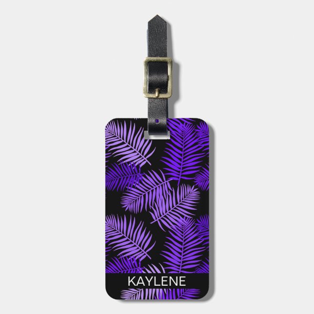 Violet Palm Leaves Personalised Luggage Tag (Front Vertical)