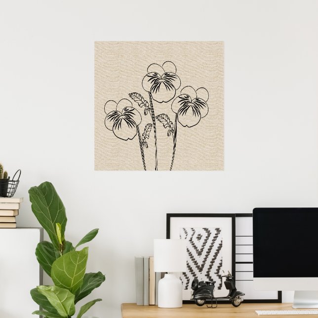 Violet Pansies  Drawing Canvas Flower Poster (Home Office)