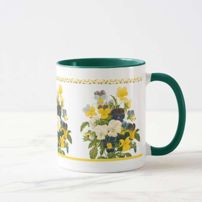 Violet Pansy Botanical Floral Art Coffee Mug (Right)