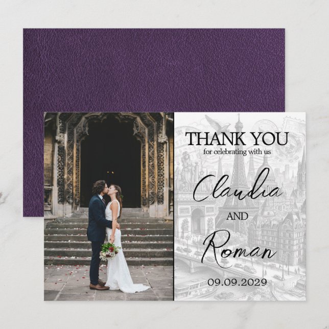 Violet Paris Passport Thank You Card (Front/Back)