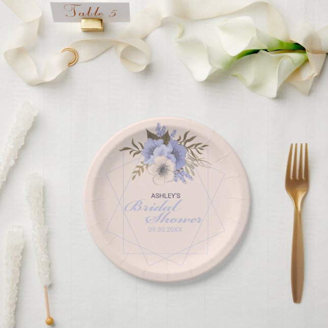 Violet Peach Pastel Geometric Roses Bridal Shower Paper Plate (Wedding)