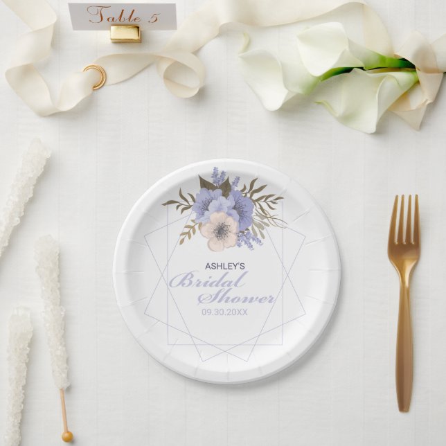 Violet Peach Pastel Roses Geometric Bridal Shower Paper Plate (Wedding)
