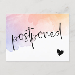 Violet Peach Watercolor Postponed Wedding Announcement Postcard