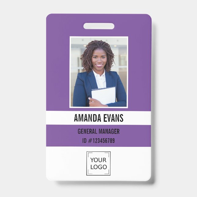 Violet | Photo Employee Logo or QR CODE Security ID Badge (Front)