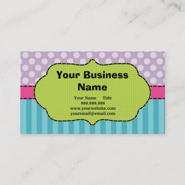 Violet, Pink, Blue, Polka Dots and Stripes. Business Card (Front)
