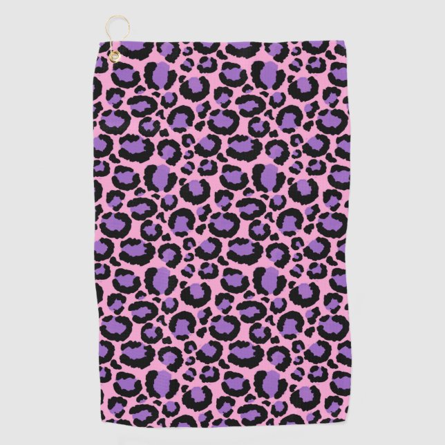 Violet Pink Cheetah Leopard Pattern Animal Lover Golf Towel (Front)