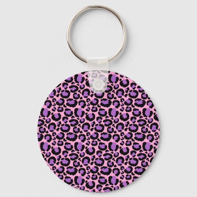 Violet Pink Cheetah Leopard Pattern Animal Lover Key Ring (Front)
