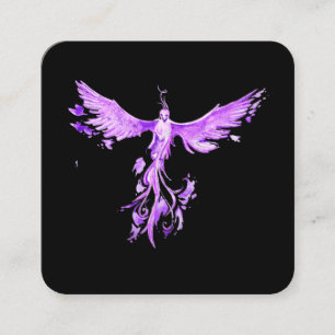 *~* VIOLET PINK Feathers Phoenix Rising on Black Square Business Card