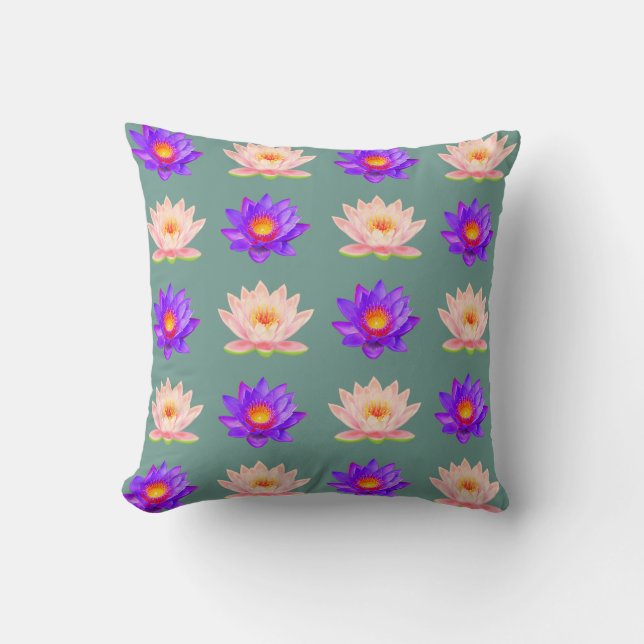 Violet & Pink Lotus Flowers Cushion (Front)