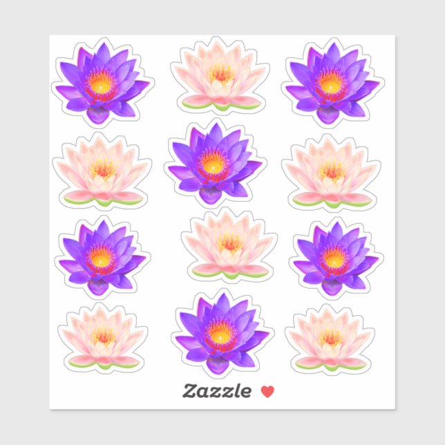 Violet & Pink Lotus Flowers Stickers (Sheet)