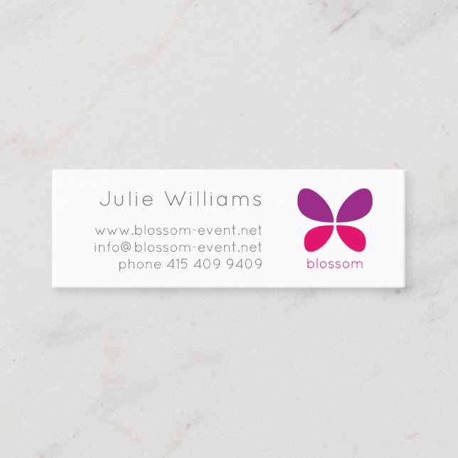 Violet Pink Minimalist Modern BUTTERFLY Logo . Mini Business Card (Front)