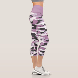 Violet Pink Purple Grey White Camouflage Pattern Capri Leggings