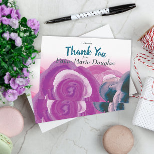 Violet, Pink, Teal Roses Thank You Cards