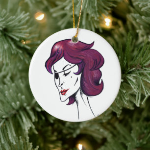 Violet Pirate Lady Purple Hair Woman Drawing Art Ceramic Ornament