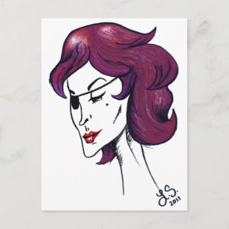 Violet Pirate Lady Purple Hair Woman Drawing Art Postcard
