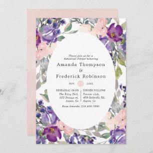 Violet, Plum and Blush Floral Rehearsal Dinner Invitation