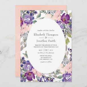 Violet, Plum and Blush Floral Wedding Invitation